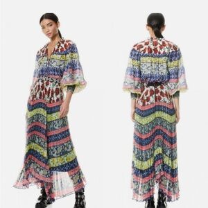 ❤️♥️Alice + Olivia Katz Embroidered
Waistband Pleated Maxi Skirt French